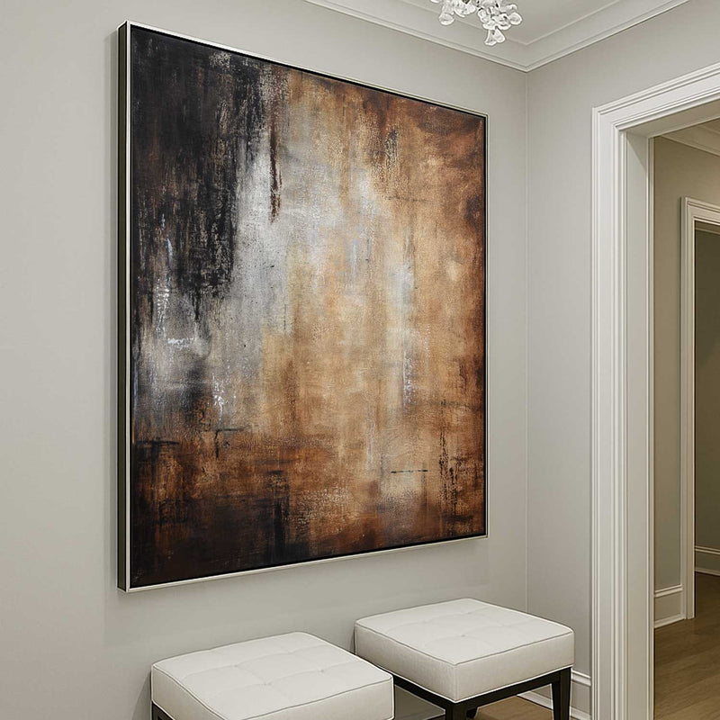 Oversized Wall Art On Canvas Umber Beige Painting entryway hallway