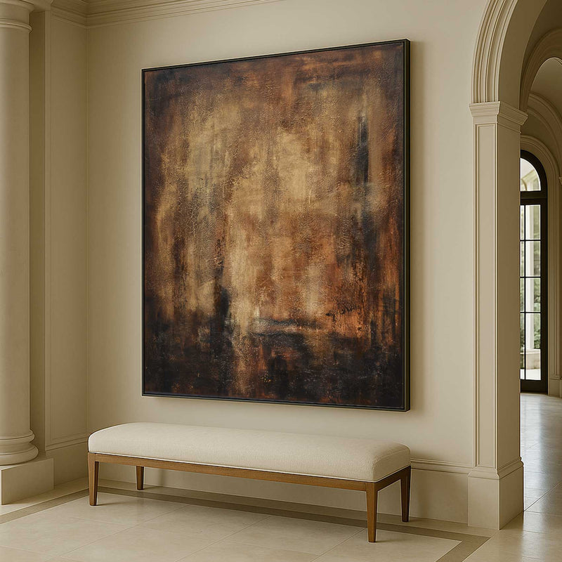 Square Oversized Brown Abstract Painting High End Handmade Art