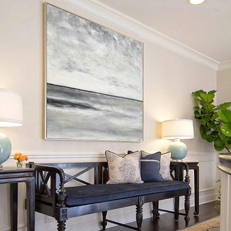 Sea And Sky Painting Grey Clouds Horizon Line Landscape Canvas