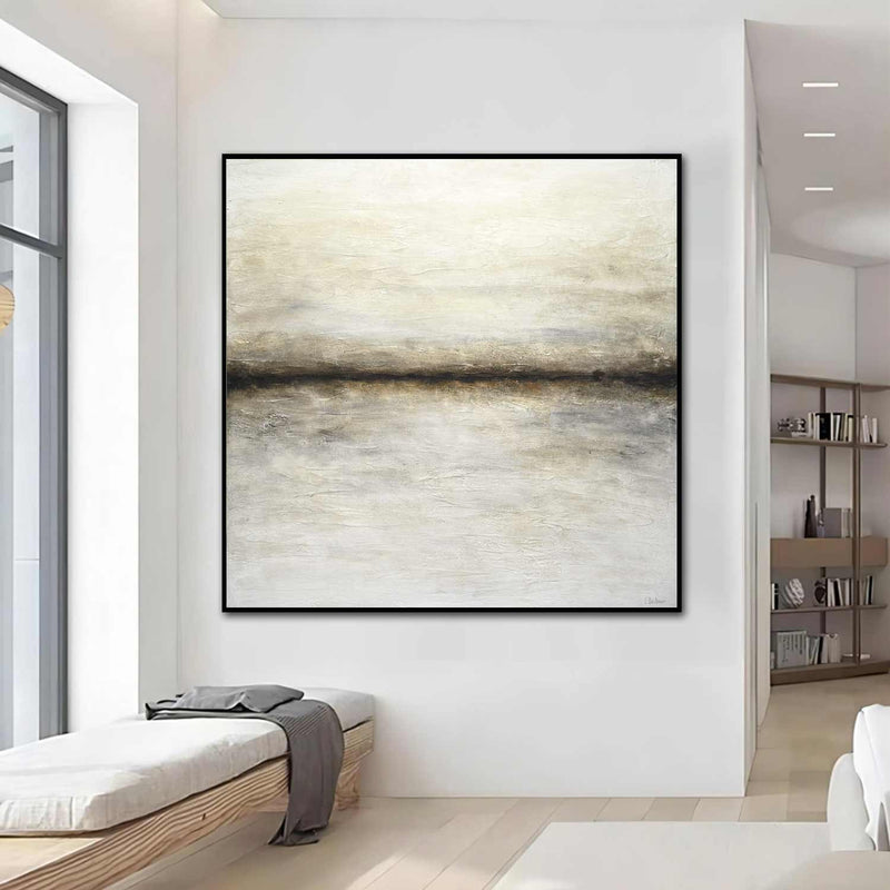 horizon textured Minimal Plaster Horizon Line Painting Light Beige Brown Muted Colors