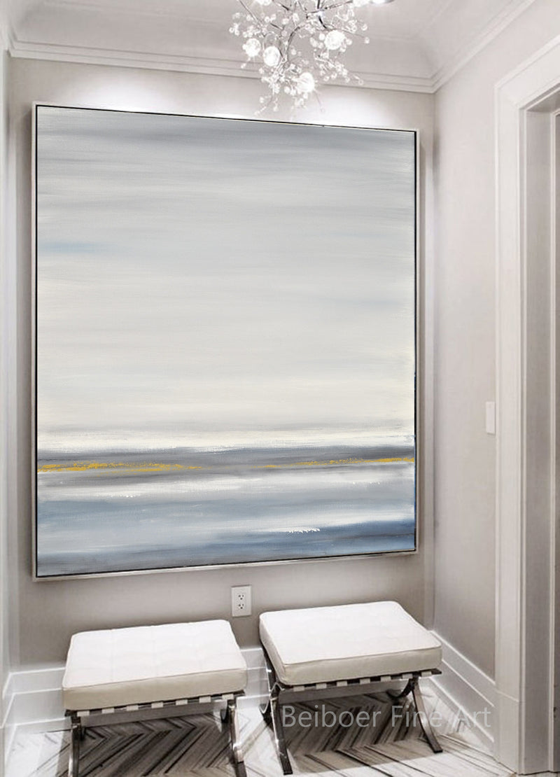 large abstract gold blue framed painting