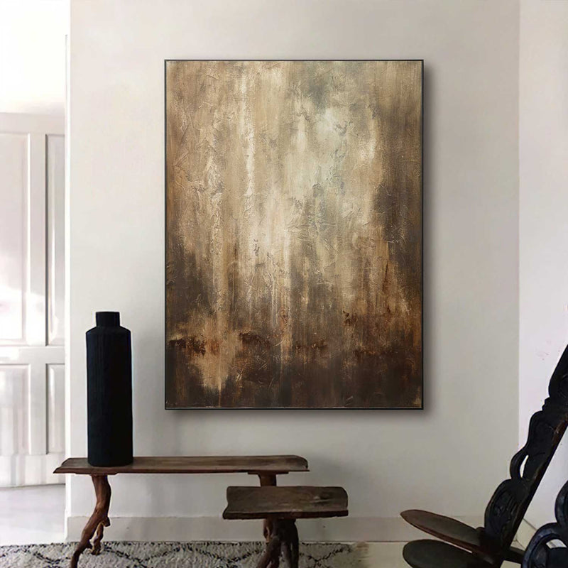 Brown Textured Wabi Sabi Abstract Vertical Painting Modern