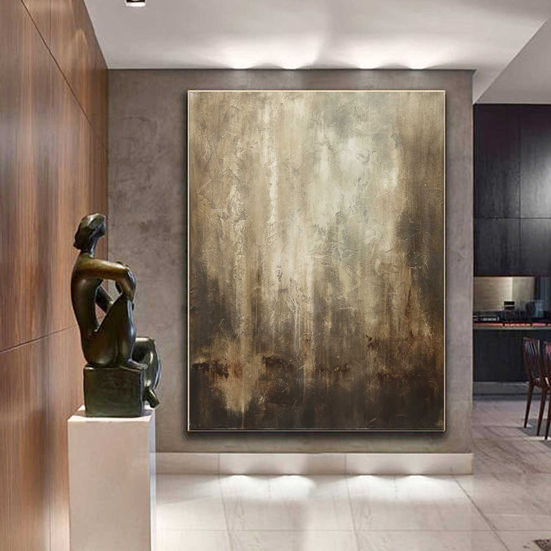 Brown Textured Wabi Sabi Abstract Vertical Painting Modern interior