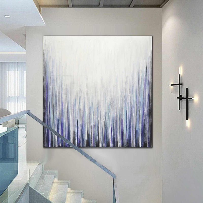 Line Art Very Large Square Painting For Office Decor Purple Blue