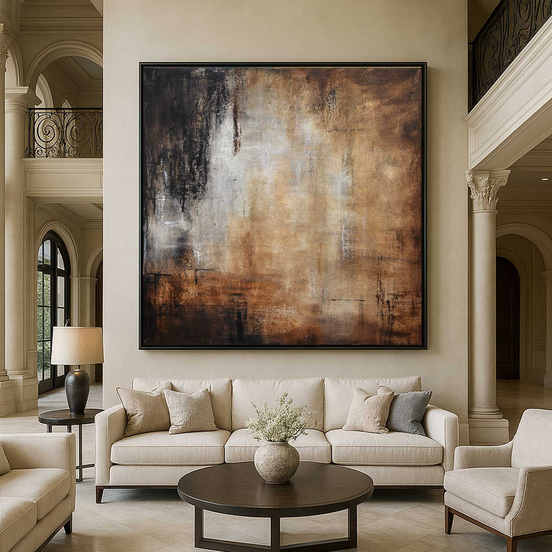 Oversized Wall Art On Canvas Umber Beige Painting Dining Room mansion
