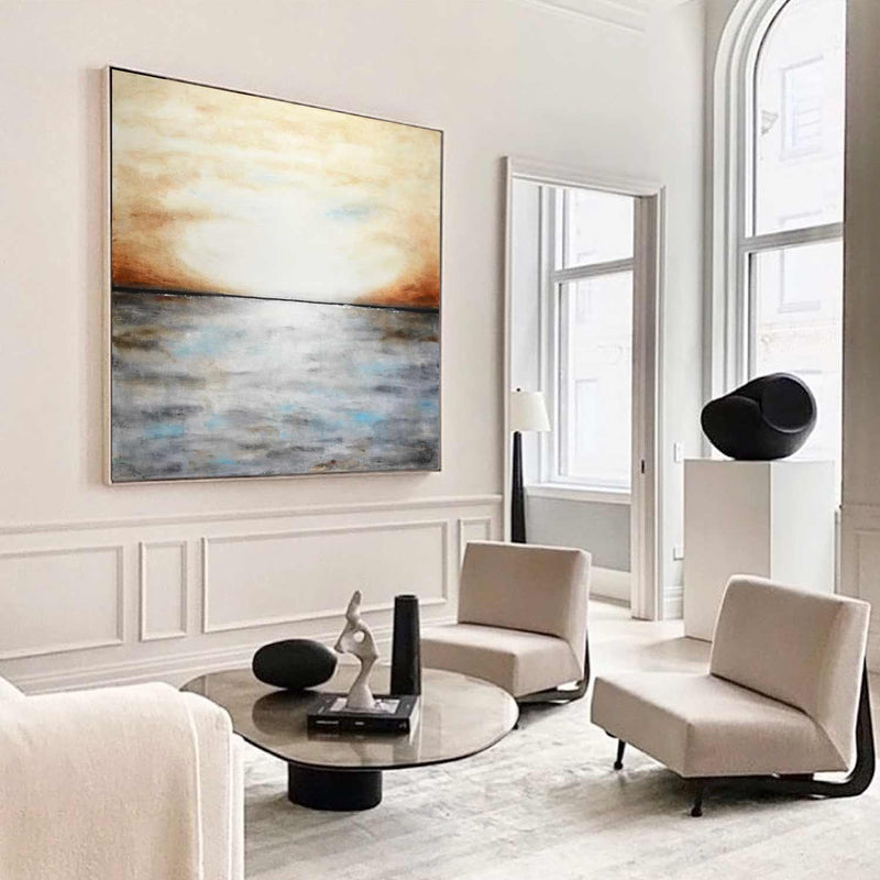 Original Abstract Landscape Painting Gray Brown
