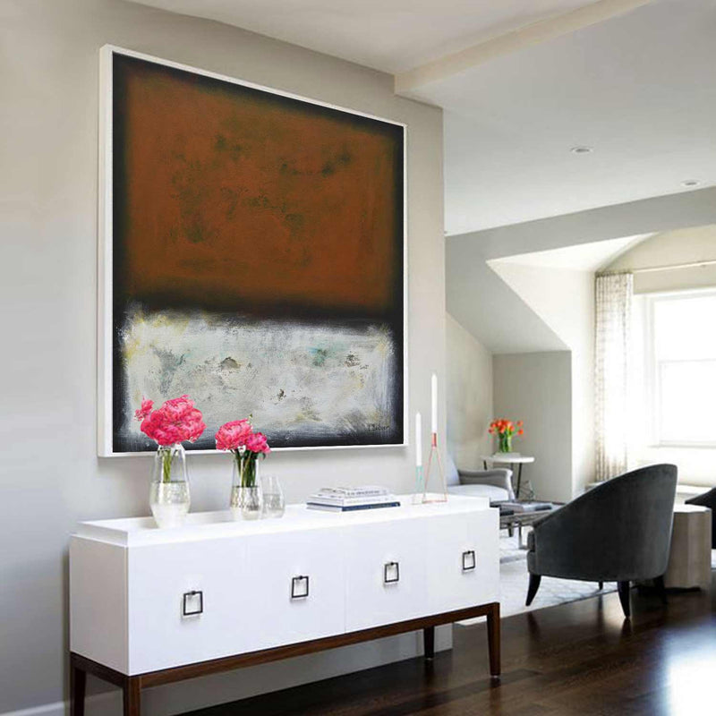 Modernist Painting Art On Canvas Present Day Artwork Red White