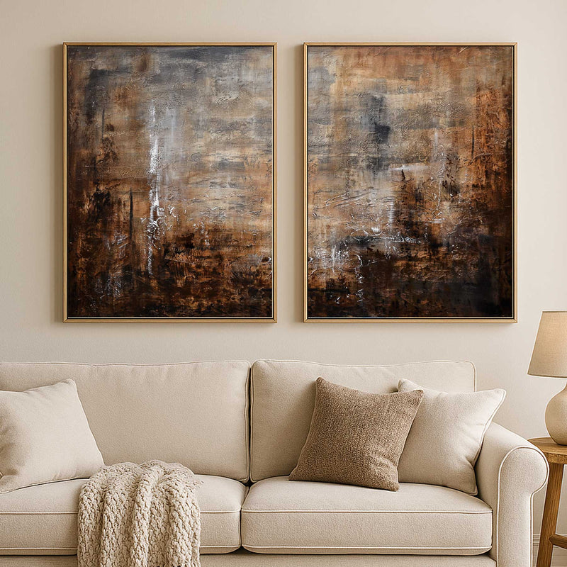 Diptych Paintings Brown Abstracts Set Of Two Panels Art couch