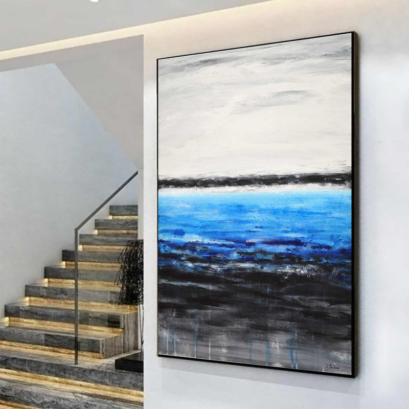 blue white Seascape Painting Best Affordable Art Hand Painted Vertical Custom Size