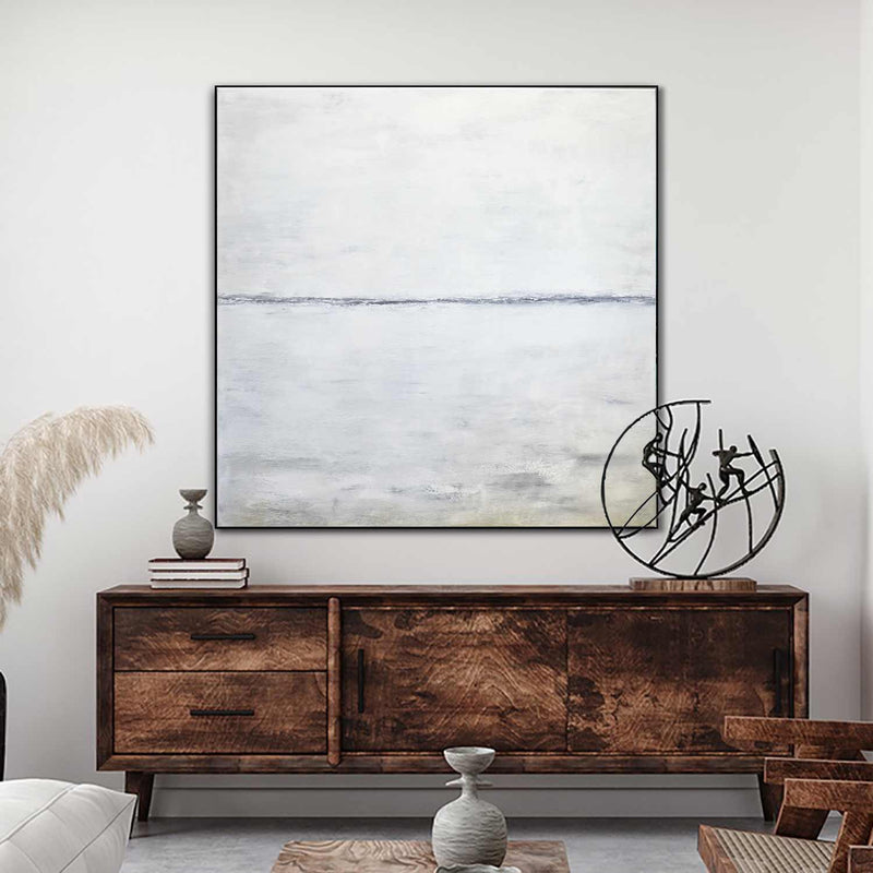square soft Bright Oversized Light Painting Sandy Beach Simplistic Wall Art Oil