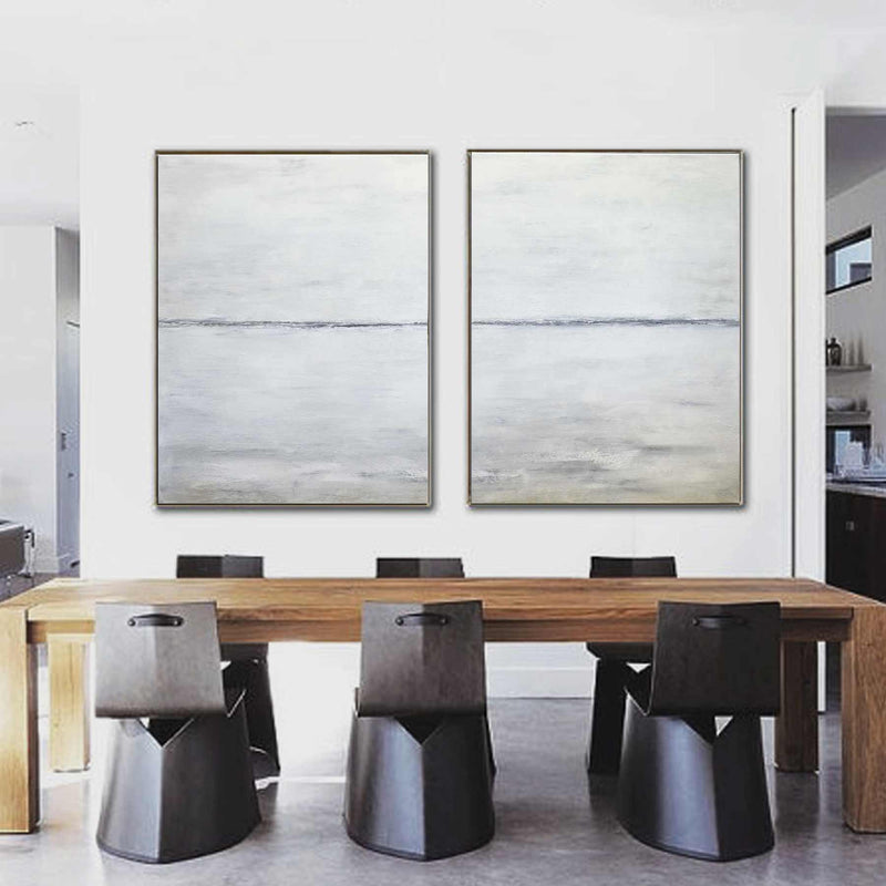 set of 2 Handmade Light Natural Tones Paintings On Canvas