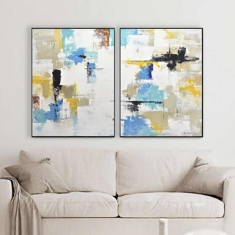 set of 2 Colorful Blocks Diptych Abstract Painting art