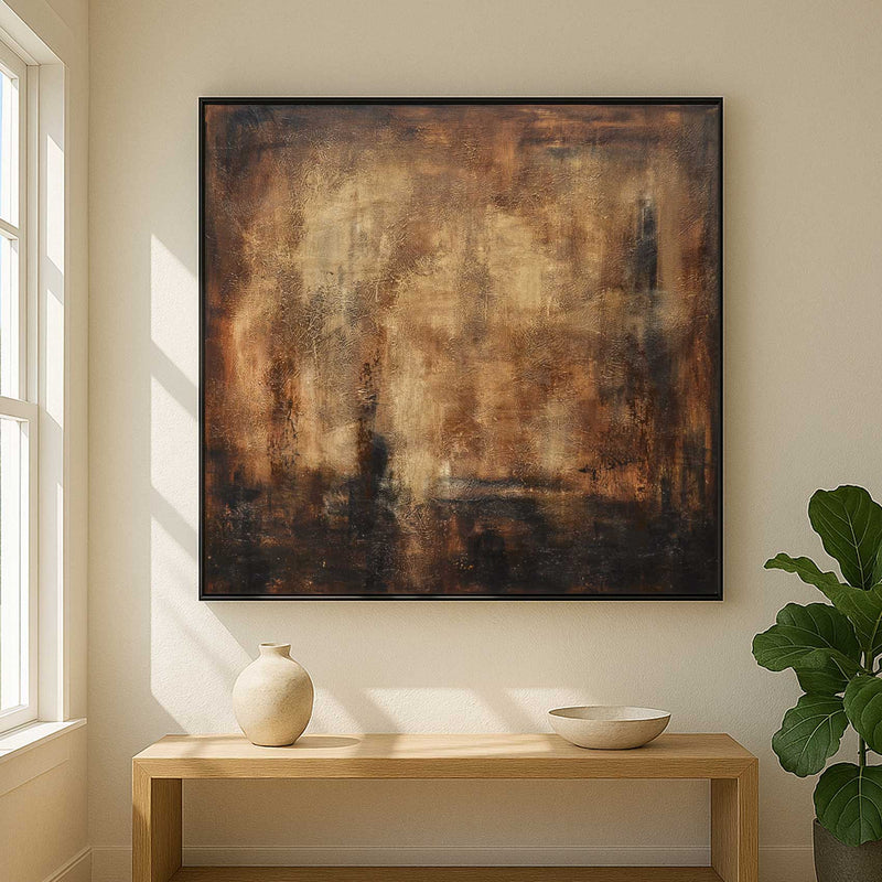 Square Oversized Brown Abstract Painting High End Handmade Art