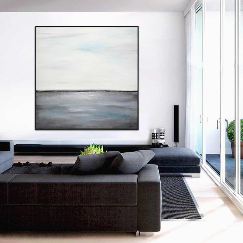Minimal White Gray Coastal Abstract Wall Art Sea And Sky