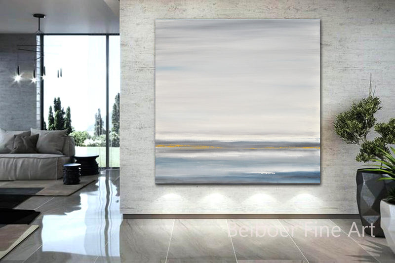 square Landscape Painting Blue Gold