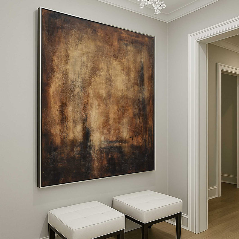 Square Oversized Brown Abstract Painting High End Handmade Art painted