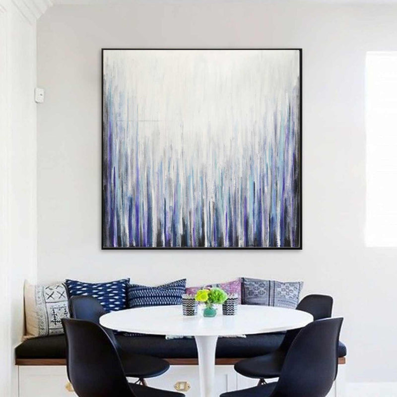 Line Art Very Large Square Painting For Office Decor Purple Blue