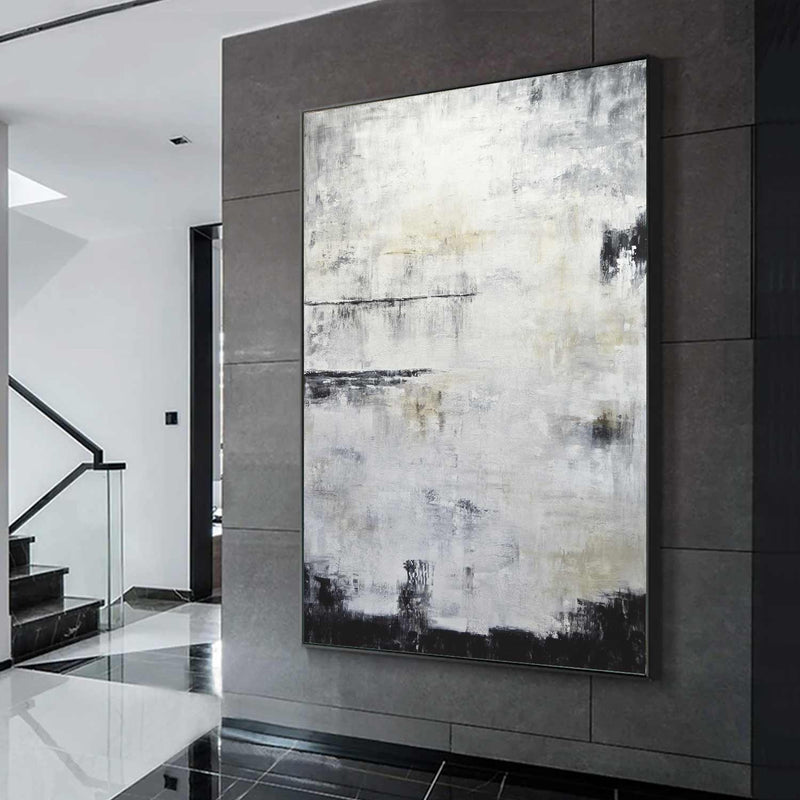 Vertical Abstract Framed Art For Entryway Hand Painted Neutral Tones