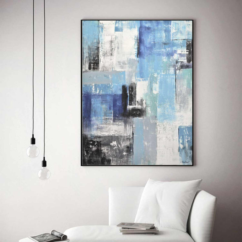 Blue White Abstract Geometric Blocks painting