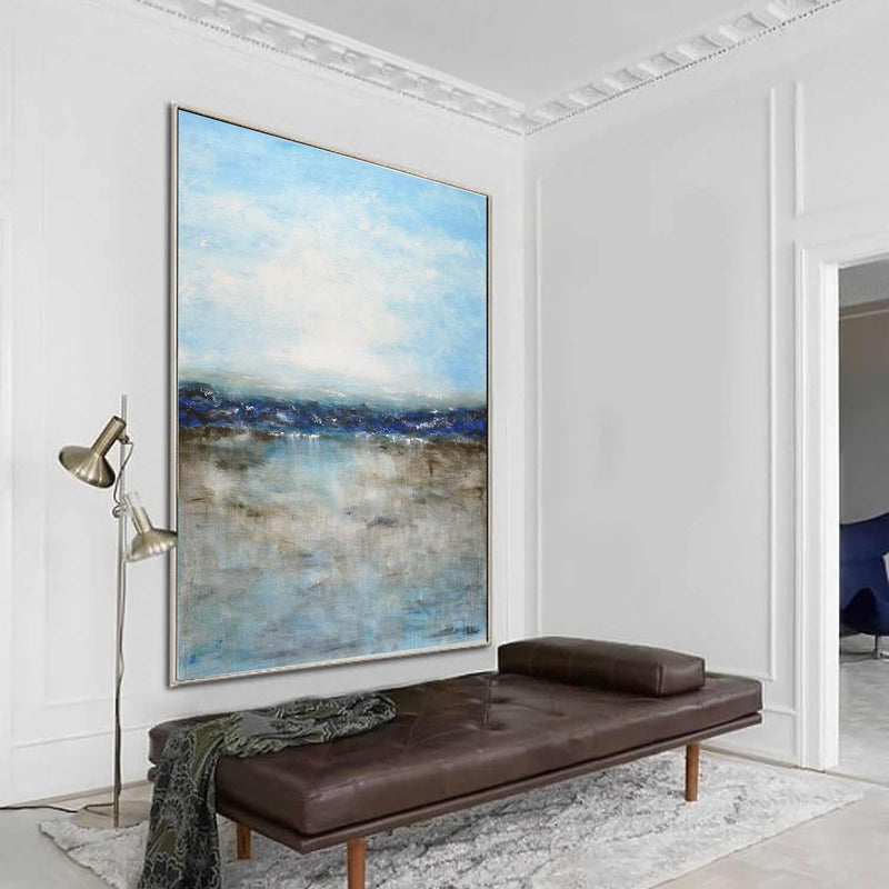 Abstract Art Blue Cyan Seaside Framed Painting Nature