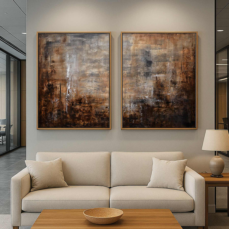 Diptych Paintings Brown Abstracts Set Of Two Panels Art wabi sabi