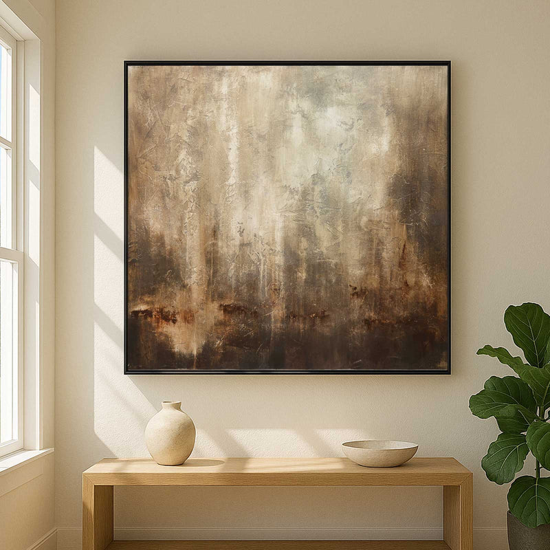 Square Framed Abstract Painting Brown Modern Artwork wabi sabi