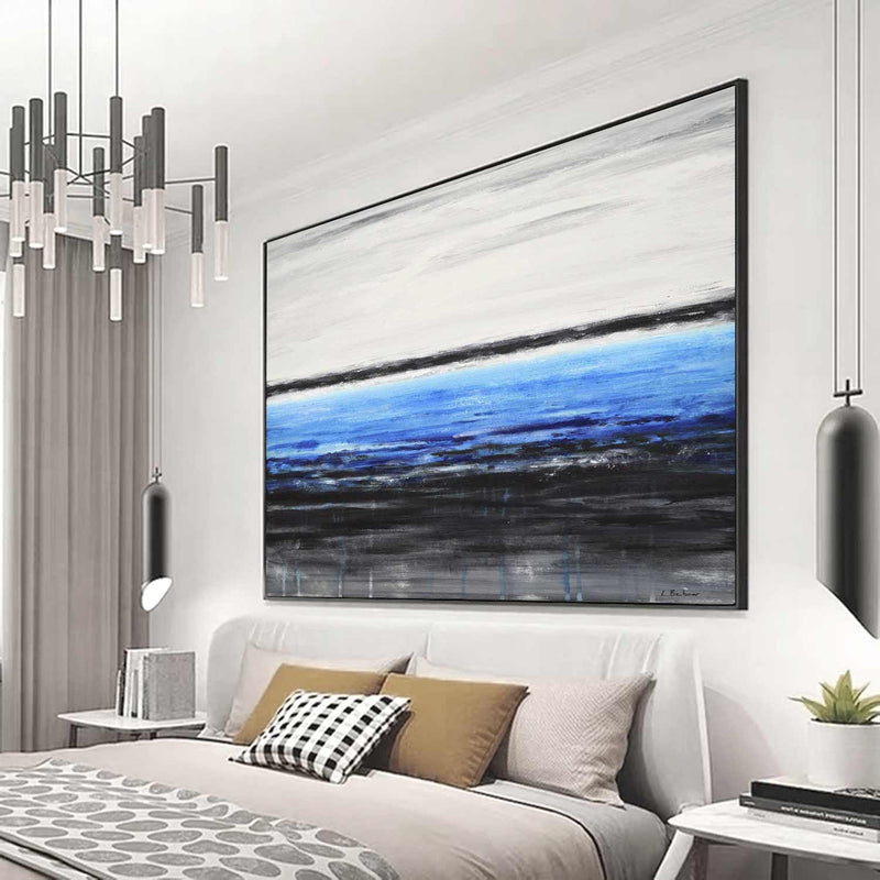 Large Abstract Artwork Wall Art Blue White Seascape