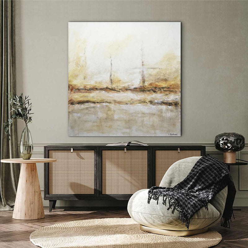 Neutral Tone Abstract Painting For Bedroom Sienna Beige Impressionist