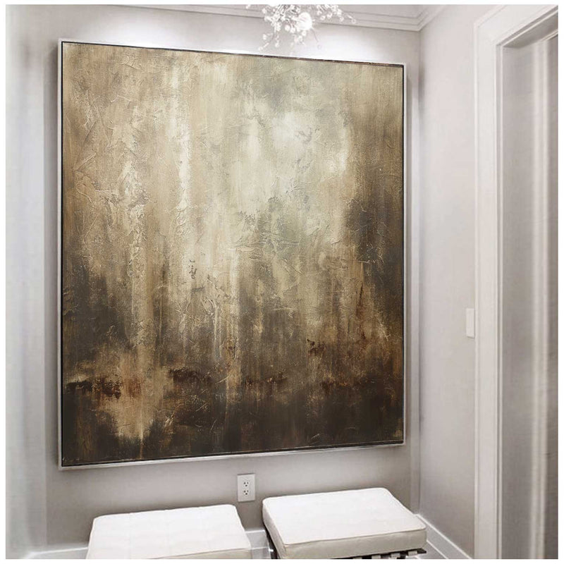 Square Framed Abstract Painting Brown Modern Artwork entryway hallway