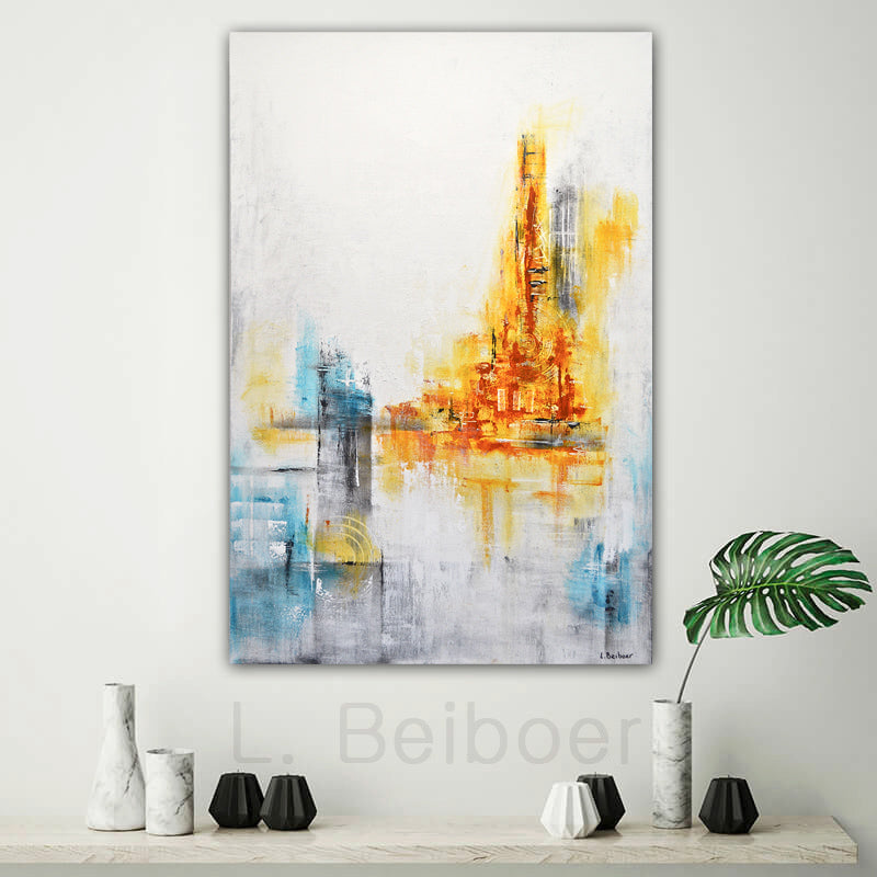 "The Chase" White yellow 24x36 original abstract painting