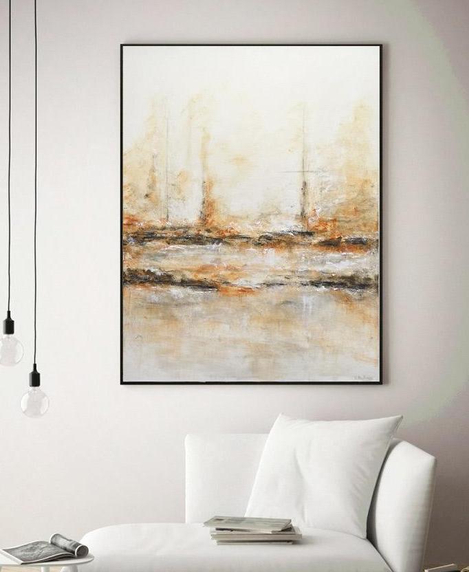 "Taken" Original abstract oil painting sand taupe art