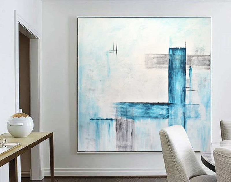 abstract oil painting white blue