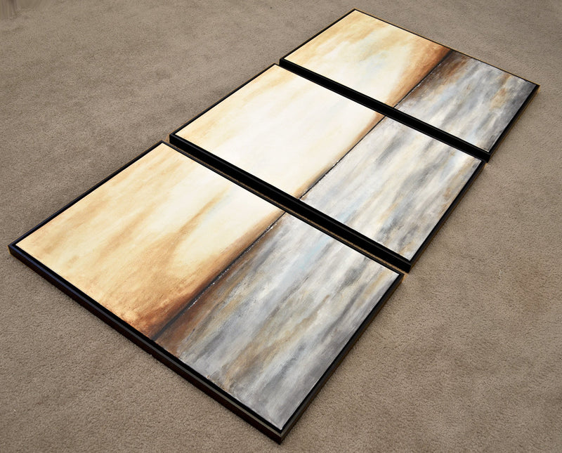 Set Of 3 Abstract Landscape Oil Paintings Triptych "Distant Sky"