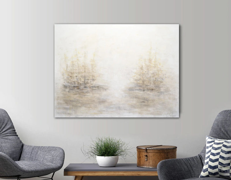 "Hazy Season" abstract painting trees earth tones artwork