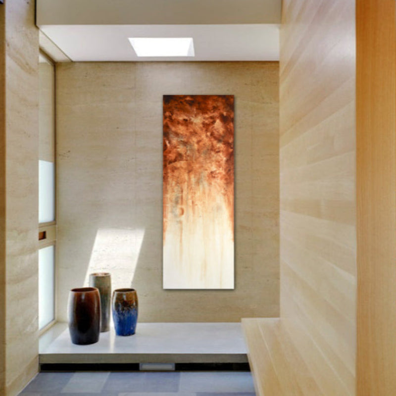 original Pouring Paint Fluid Abstract Painting Warm Brown Long Thin Frame