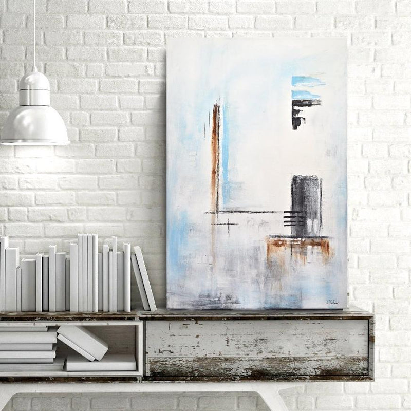 blue white abstract painting geometric