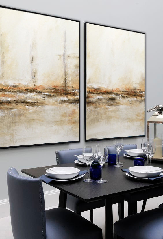 set of 2 large paintings dining room