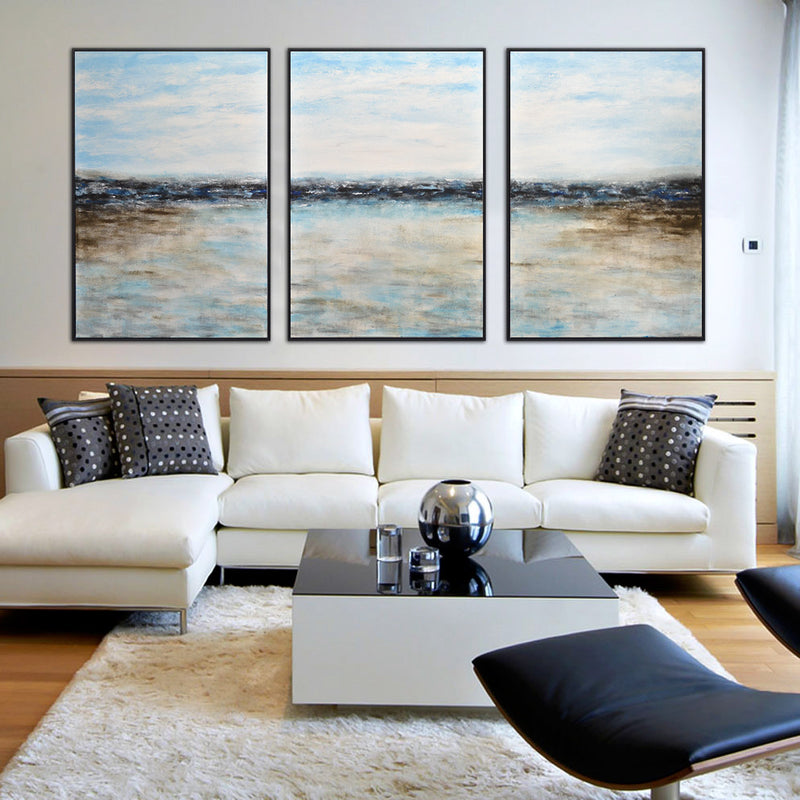 Set of 3 Blue Abstract Landscape Paintings