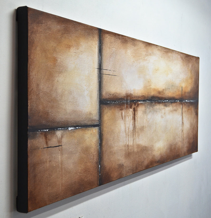 "Longest Night" Panoramic 20x60 brown abstract painting