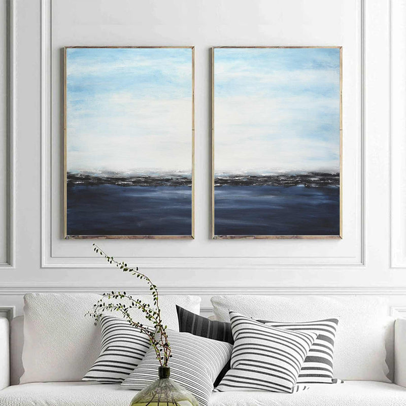 Coastal Scene Abstract 2 Panel Painting Beach Theme Art