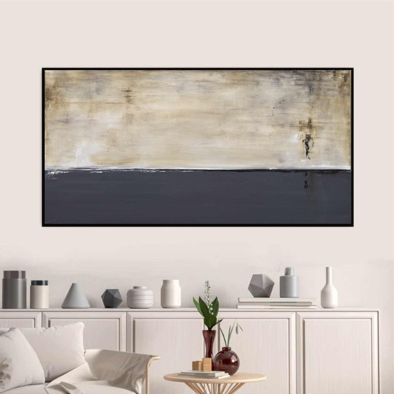 Modern Gray Brown Abstract Painting Panoramic Above Couch