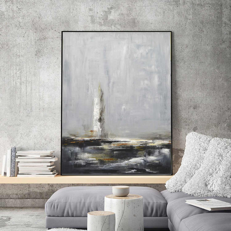 Coastal Abstract Painting Lighthouse Artwork