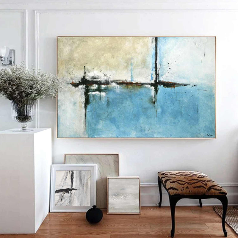 Turquoise Beige Large Abstract Painting bedroom office