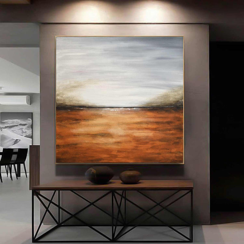 Landscape Painting Sienna Gray Square Artwork 48x48