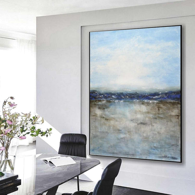 Abstract Art Blue Cyan Seaside Framed Painting Nature