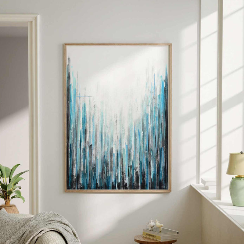 Abstract Stripes Painting Blue White Vertical Lines