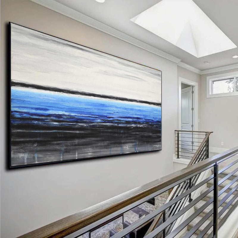 Black Blue Large Scale Painting Seashore Landscape Contemporary