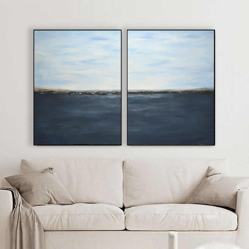 Blue Seascape Abstract Skyscape Horizon Diptych Art