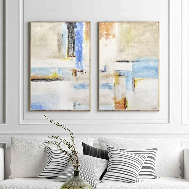 Blue White Geometric Forms Set Of 2 Wall Art Abstracts Shapes