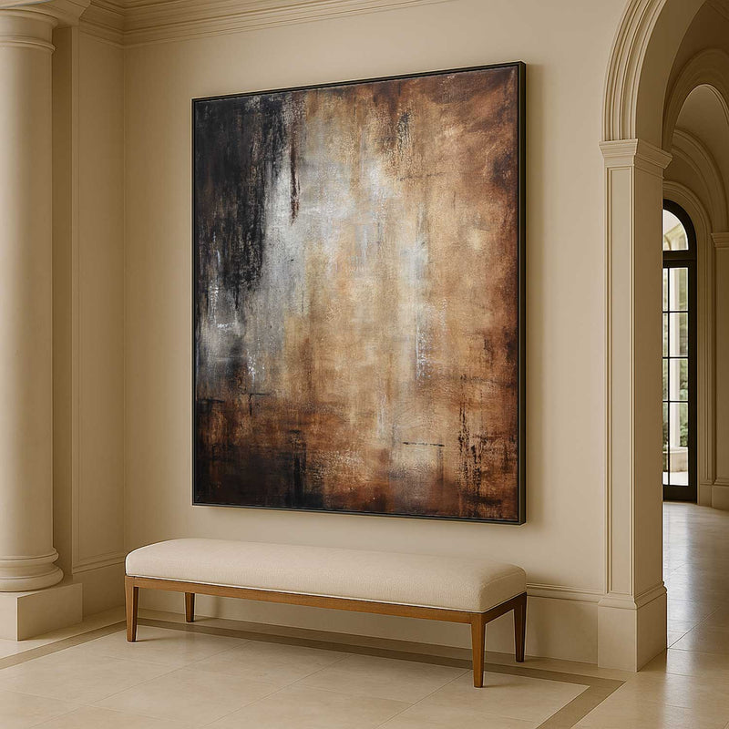 Brown Abstract Painting Large Vertical Interior Design Beige Umber
